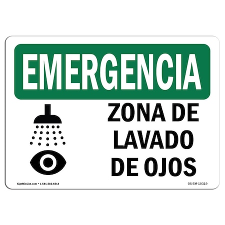 Signmission OSHA EMERGENCY Sign, Eye Wash Station Spanish, 14in X 10in Rigid Plastic, 14" W, 10" H, Landscape OS-EM-P-1014-L-10319